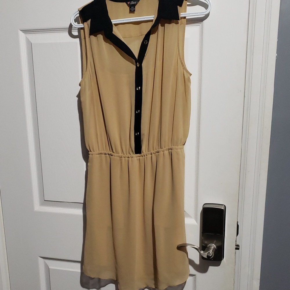 Guess Beige Sleeveless Dress with Pockets